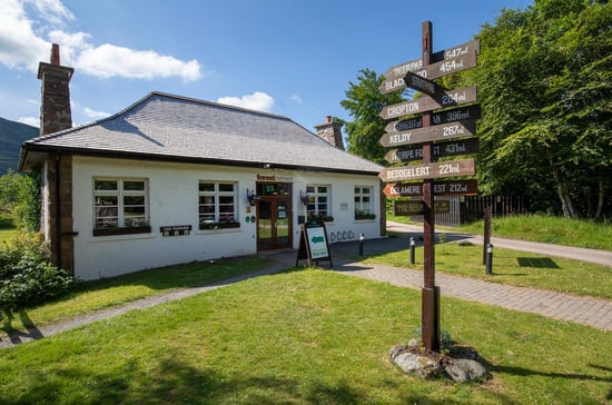 Exterior view of the Forest Retreat building at Argyll, Forest Holidays