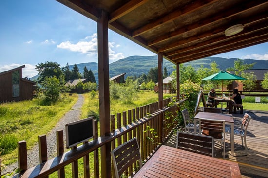 Outside decking area at Argyll, Forest Holidays