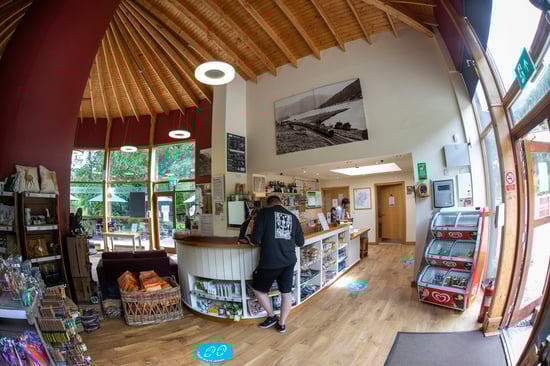 Inside the reception area at Strathyre, Forest Holidays