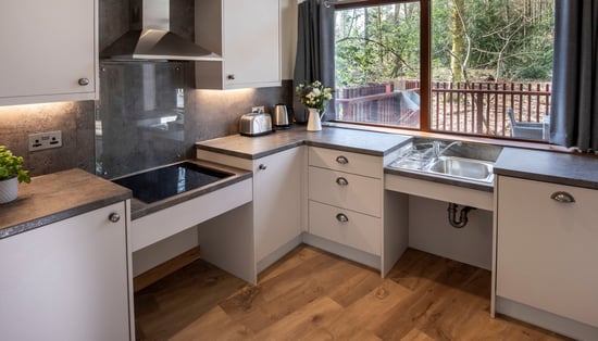 Wheelchair-Adapted Silver Birch kitchen with lowered work surfaces
