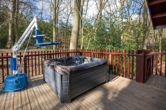 Wheelchair-adapted Silver Birch hot tub and hoist at Delamere Forest, Cheshire