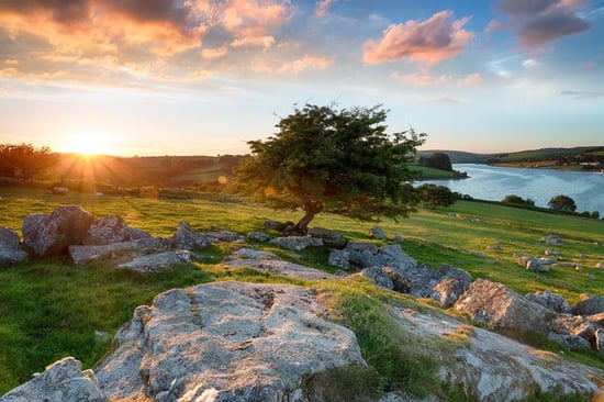 Sunset over Siblyback lake on Bodmin Moor