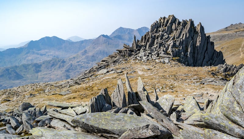 A view of the craggy pinnacle of Glyder Fawr, Snowdonia.
