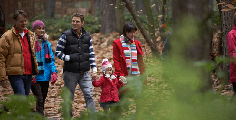 Family walking through Sherwood Forest