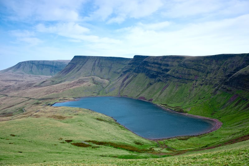 Black Mountains and lake Llyn y Fan Fawr in the Brecon Beacons, South Wales