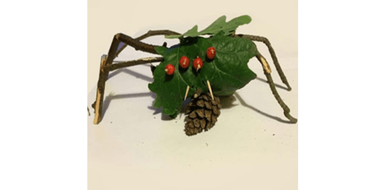 A spider crafted from foraged forest items