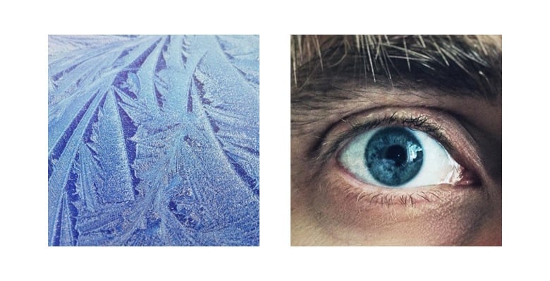 Photography images of ice and an eyeball