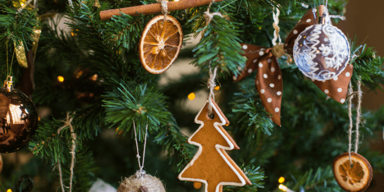 Handmade Christmas tree decorations using natural materials