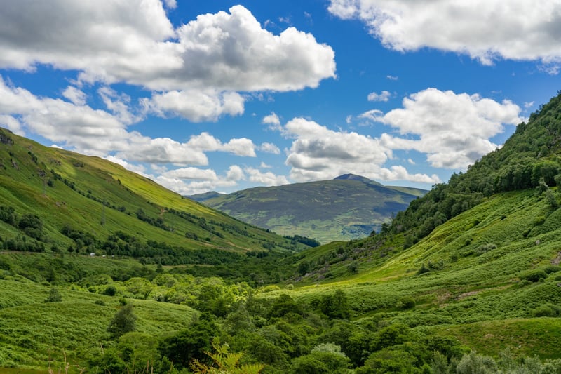 Scenic view of Glen Ogle in Scotland.