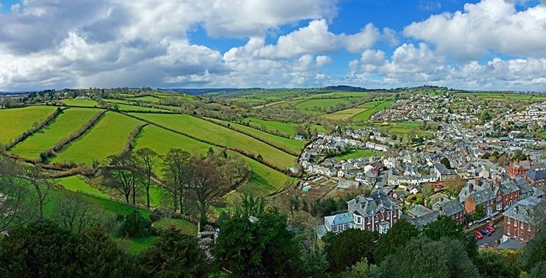 Aerial shot of UK town