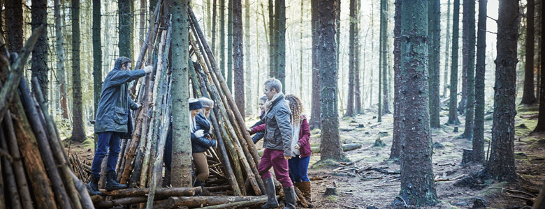 Family den building in the forest 
