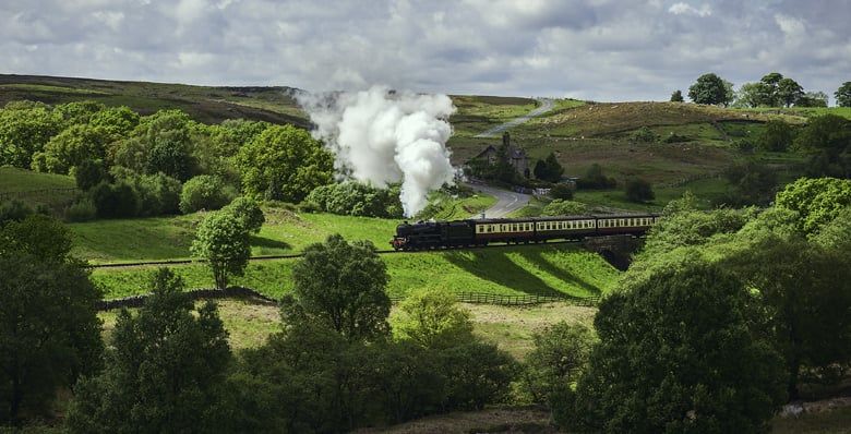 Steam train in the distance on North Yorkshire Moors Railway