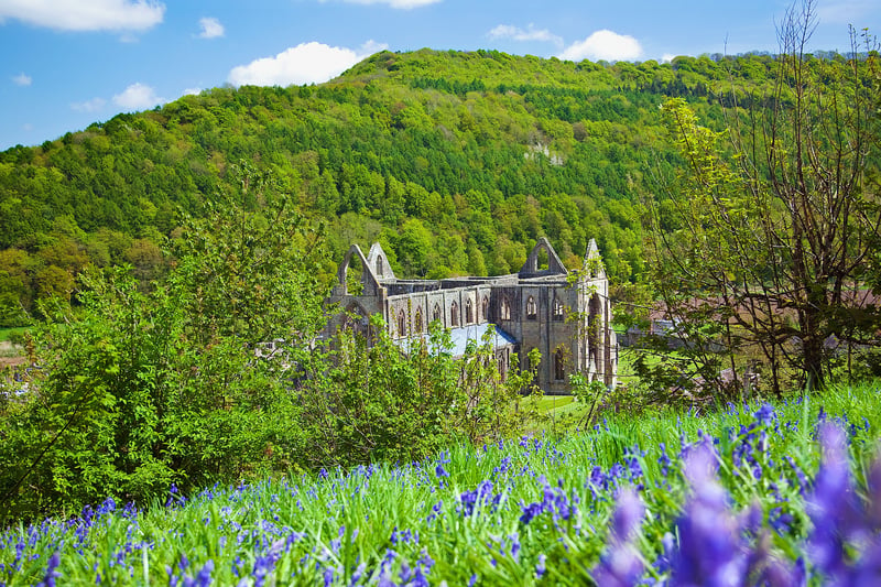 Scenic view of Tintern Abbey in the Wye Valley.